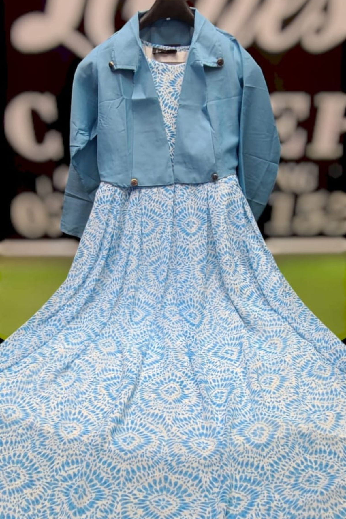 Elegant Light Blue 2-Piece Maxi Coat Set